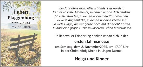 Traueranzeige von Hubert Plaggenborg von Neue Osnabrücker Zeitung GmbH & Co. KG