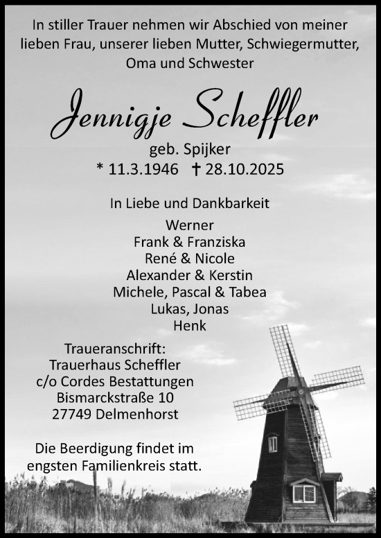 Traueranzeige von Jennigje Scheffler von DK Medien GmbH & Co. KG