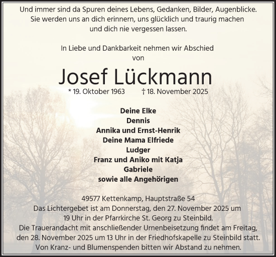 Traueranzeige von Josef Lückmann von Neue Osnabrücker Zeitung GmbH & Co. KG