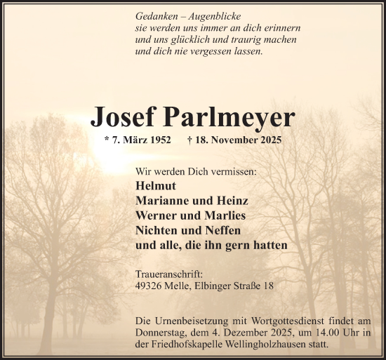 Traueranzeige von Josef Parlmeyer von Neue Osnabrücker Zeitung GmbH & Co. KG