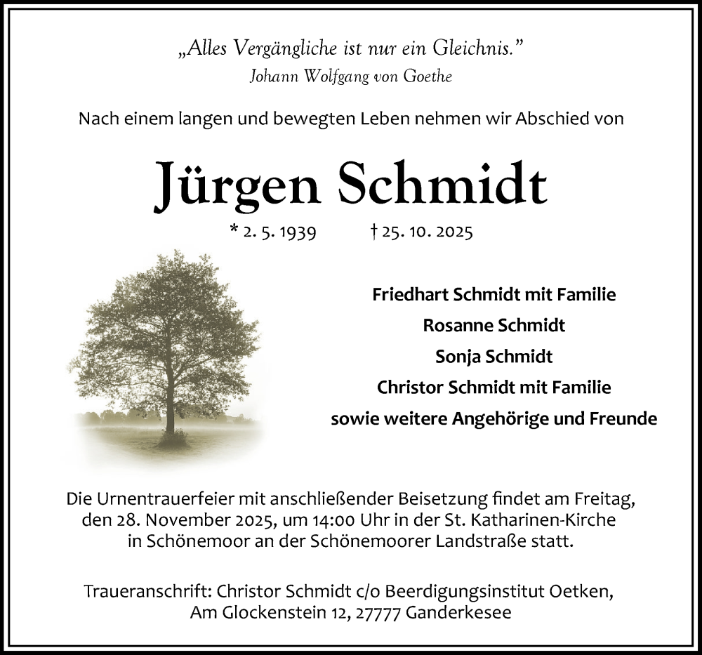  Traueranzeige für Jürgen Schmidt vom 01.11.2025 aus DK Medien GmbH & Co. KG