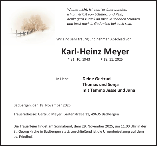 Traueranzeige von Karl-Heinz Meyer von Neue Osnabrücker Zeitung GmbH & Co. KG