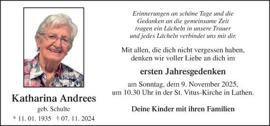 Traueranzeige von Katharina Andrees von Neue Osnabrücker Zeitung GmbH & Co. KG
