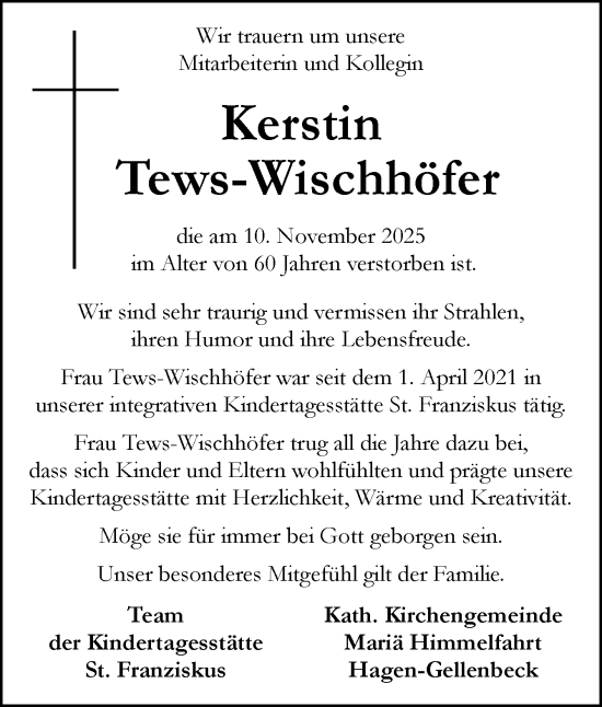 Traueranzeige von Kerstin Tews-Wischhöfer von Neue Osnabrücker Zeitung GmbH & Co. KG