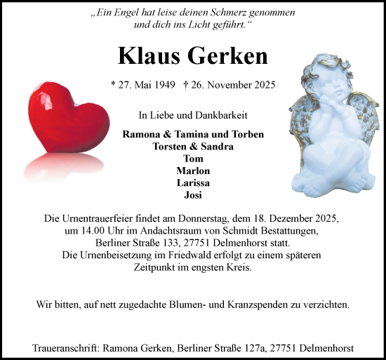 Traueranzeige von Klaus Gerken von DK Medien GmbH & Co. KG