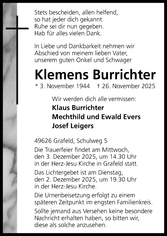 Traueranzeige von Klemens Burrichter von Neue Osnabrücker Zeitung GmbH & Co. KG