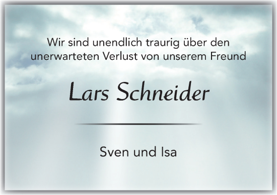 Traueranzeige von Lars Schneider von DK Medien GmbH & Co. KG