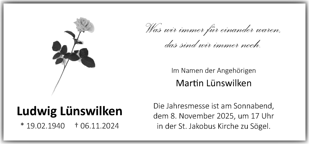  Traueranzeige für Ludwig Lünswilken vom 06.11.2025 aus Neue Osnabrücker Zeitung GmbH & Co. KG
