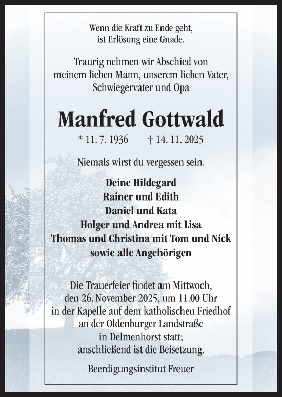 Traueranzeige von Manfred Gottwald von DK Medien GmbH & Co. KG