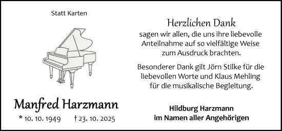 Traueranzeige von Manfred Harzmann von DK Medien GmbH & Co. KG