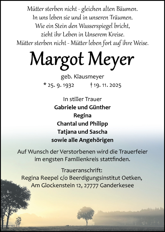 Traueranzeige von Margot Meyer von DK Medien GmbH & Co. KG