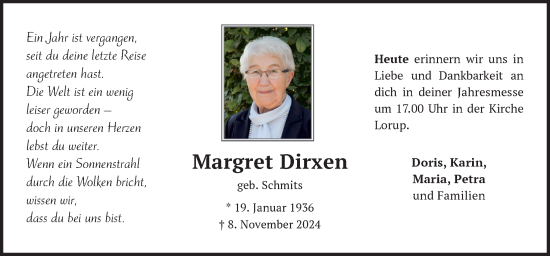Traueranzeige von Margret Dirxen von Neue Osnabrücker Zeitung GmbH & Co. KG