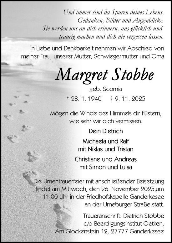 Traueranzeige von Margret Stobbe von DK Medien GmbH & Co. KG
