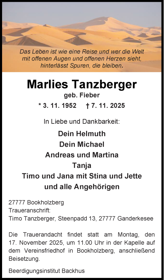 Traueranzeige von Marlies Tanzberger von DK Medien GmbH & Co. KG