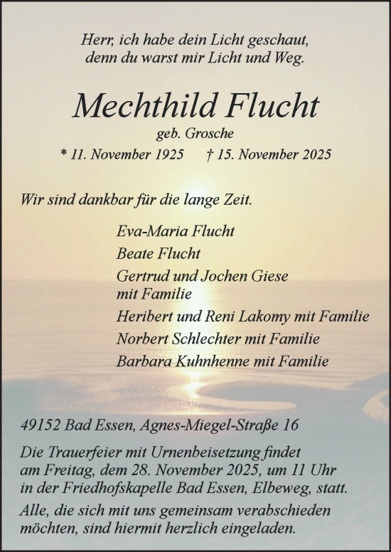 Traueranzeige von Mechthild Flucht von Neue Osnabrücker Zeitung GmbH & Co. KG