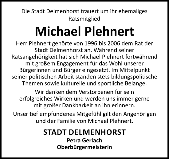 Traueranzeige von Michael Plehnert von DK Medien GmbH & Co. KG