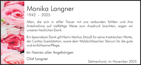 Traueranzeige von Monika Langner von DK Medien GmbH & Co. KG