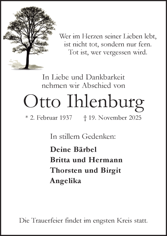 Traueranzeige von Otto Ihlenburg von Neue Osnabrücker Zeitung GmbH & Co. KG