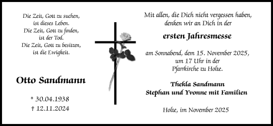 Traueranzeige von Otto Sandmann von Neue Osnabrücker Zeitung GmbH & Co. KG