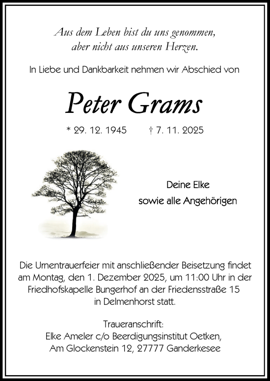 Traueranzeige von Peter Grams von DK Medien GmbH & Co. KG
