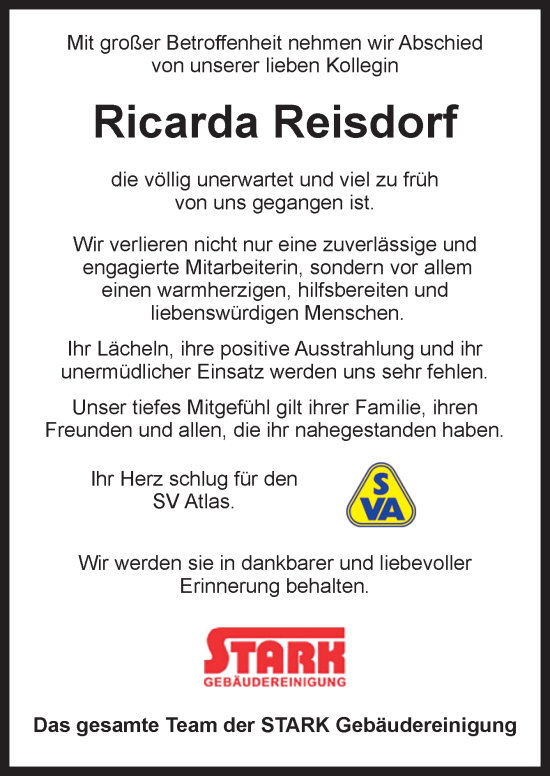 Traueranzeige von Ricarda Reisdorf von DK Medien GmbH & Co. KG