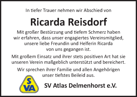 Traueranzeige von Ricarda Reisdorf von DK Medien GmbH & Co. KG