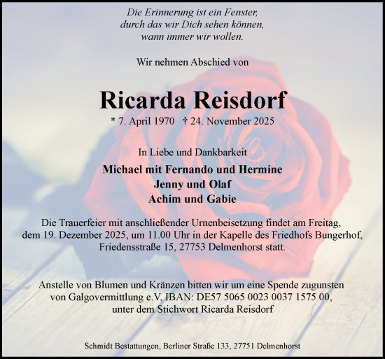 Traueranzeige von Ricarda Reisdorf von DK Medien GmbH & Co. KG