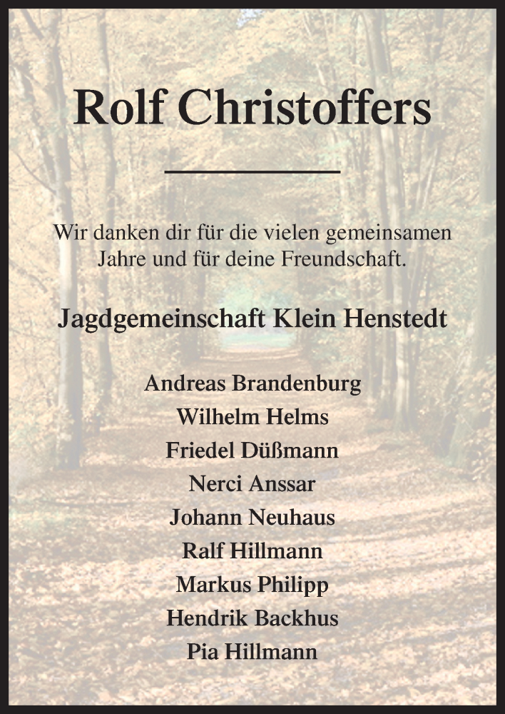  Traueranzeige für Rolf Christoffers vom 08.11.2025 aus DK Medien GmbH & Co. KG