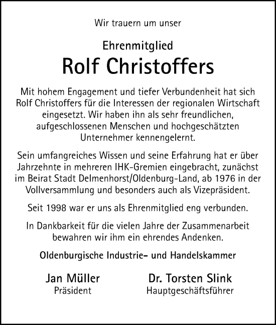 Traueranzeige von Rolf Christoffers von DK Medien GmbH & Co. KG