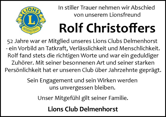 Traueranzeige von Rolf Christoffers von DK Medien GmbH & Co. KG