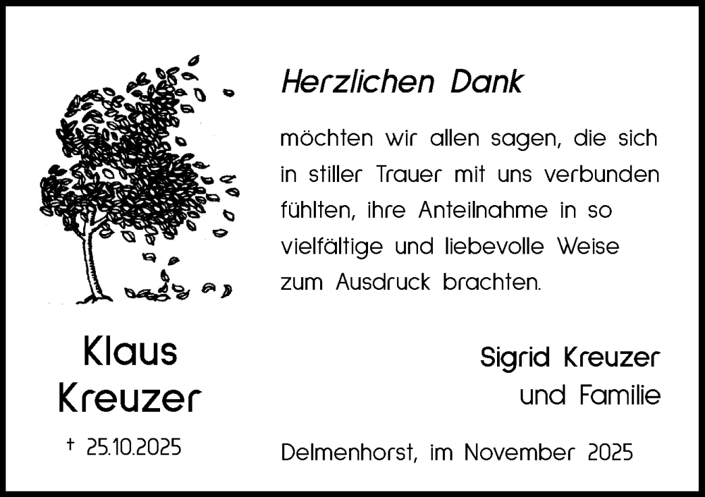  Traueranzeige für Sigrid Kreuzer vom 29.11.2025 aus DK Medien GmbH & Co. KG