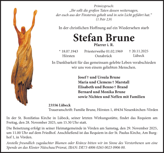 Traueranzeige von Stefan Brune von Neue Osnabrücker Zeitung GmbH & Co. KG