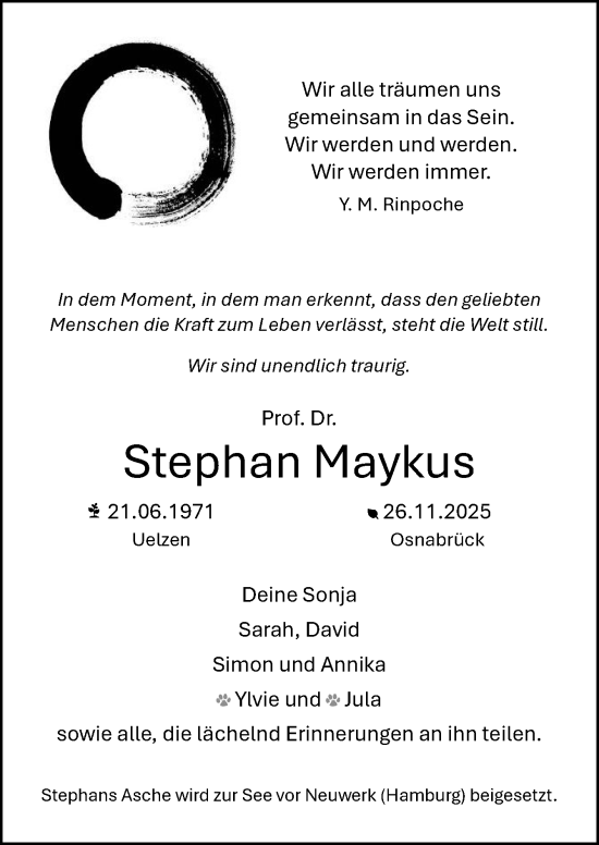 Traueranzeige von Stephan Maykus von Neue Osnabrücker Zeitung GmbH & Co. KG
