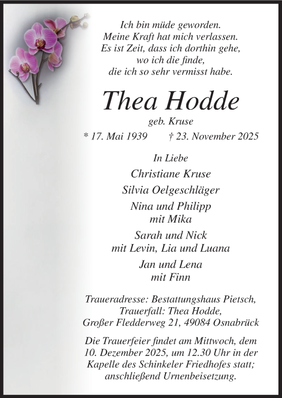 Traueranzeige von Thea Hodde von Neue Osnabrücker Zeitung GmbH & Co. KG