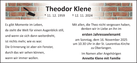 Traueranzeige von Theodor Klene von Neue Osnabrücker Zeitung GmbH & Co. KG
