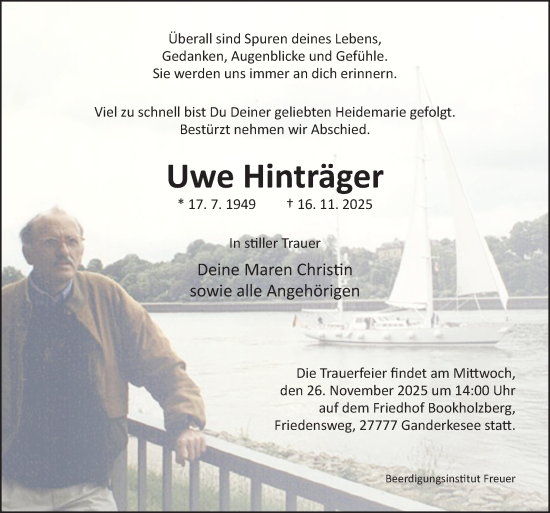 Traueranzeige von Uwe Hinträger von DK Medien GmbH & Co. KG