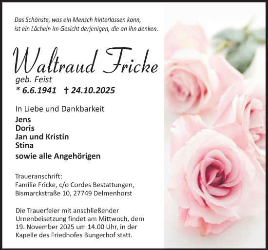 Traueranzeige von Waltraud Fricke von DK Medien GmbH & Co. KG
