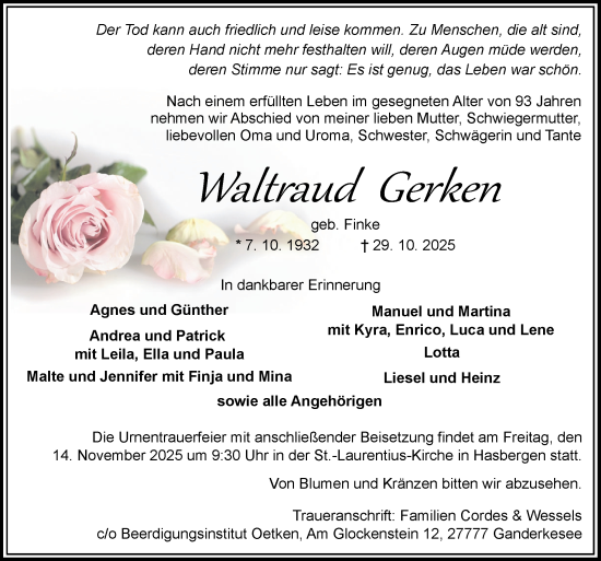 Traueranzeige von Waltraud Gerken von DK Medien GmbH & Co. KG