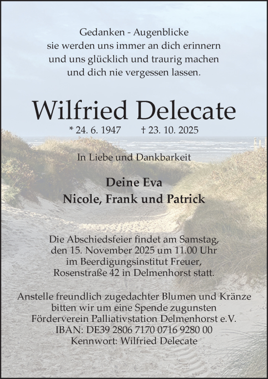 Traueranzeige von Wilfried Delecate von DK Medien GmbH & Co. KG