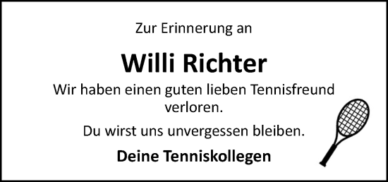 Traueranzeige von Willi Richter von DK Medien GmbH & Co. KG