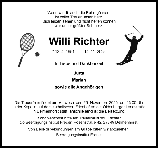Traueranzeige von Willi Richter von DK Medien GmbH & Co. KG