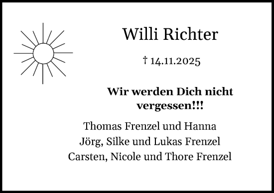 Traueranzeige von Willi Richter von DK Medien GmbH & Co. KG