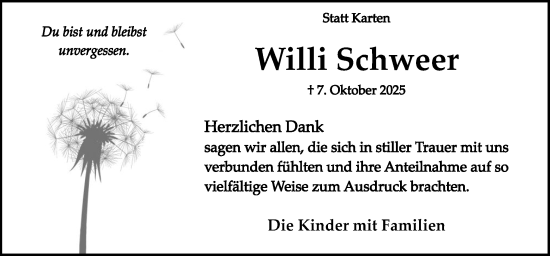 Traueranzeige von Willi Schweer von Neue Osnabrücker Zeitung GmbH & Co. KG