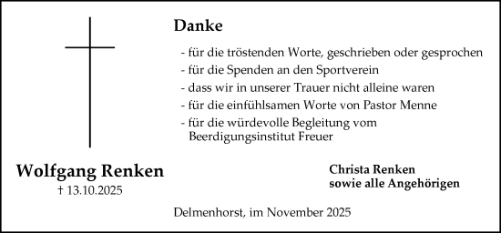 Traueranzeige von Wolfgang Renken von DK Medien GmbH & Co. KG