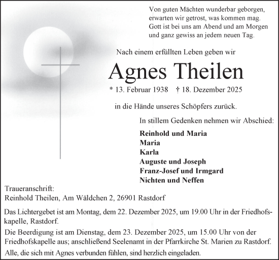 Traueranzeige von Agnes Theilen von Neue Osnabrücker Zeitung GmbH & Co. KG