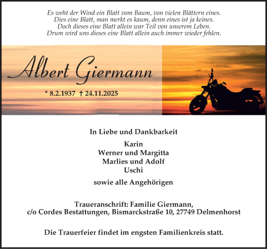 Traueranzeige von Albert Giermann von DK Medien GmbH & Co. KG