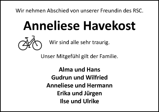 Traueranzeige von Anneliese Havekost von DK Medien GmbH & Co. KG