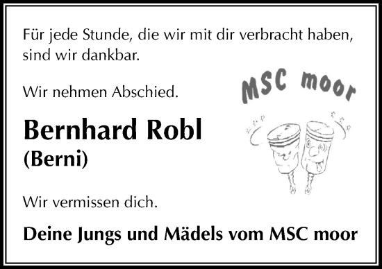 Traueranzeige von Bernhard Robl von DK Medien GmbH & Co. KG