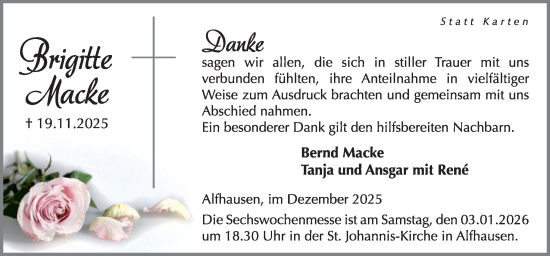 Traueranzeige von Brigitte Macke von Neue Osnabrücker Zeitung GmbH & Co. KG