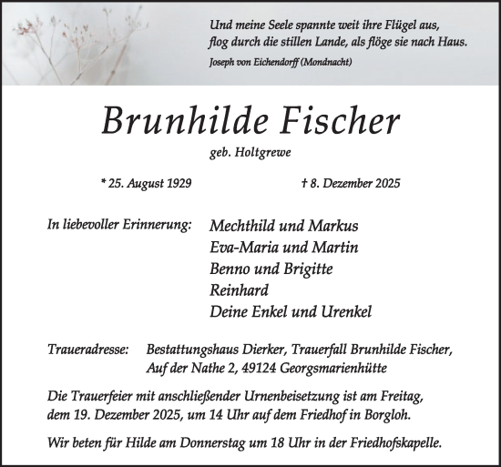 Traueranzeige von Brunhilde Fischer von Neue Osnabrücker Zeitung GmbH & Co. KG